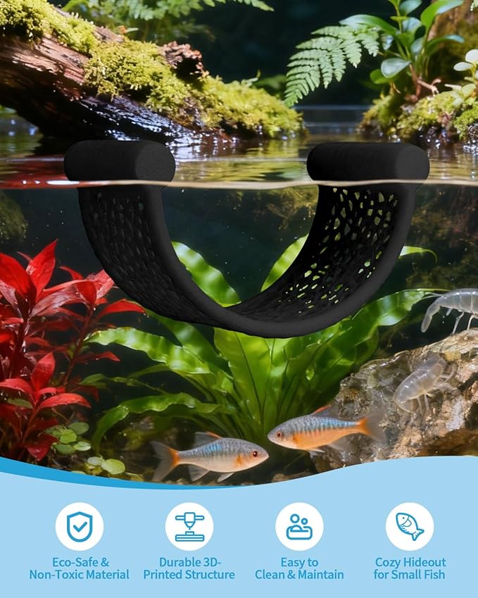 Floating Betta Hammock, Betta Fish Hammock, Floating Rest Platform or Small Aquariums, Nano Tanks, Shrimp, Corydoras, Betta Fish Tank Accessories, Fish Tank Decor, 3D Printed Aquarium Decor (Black)
