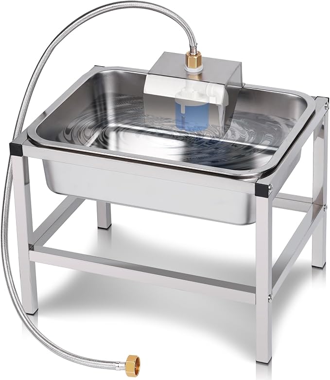 3Gal Automatic Dog Water Bowl Dispenser for Large Dogs Outdoor | Elevated Dog Water Bowl with Stand, Stainless Steel Pet waterer with Float Valve for Large Breed, Reduces Neck Pressure