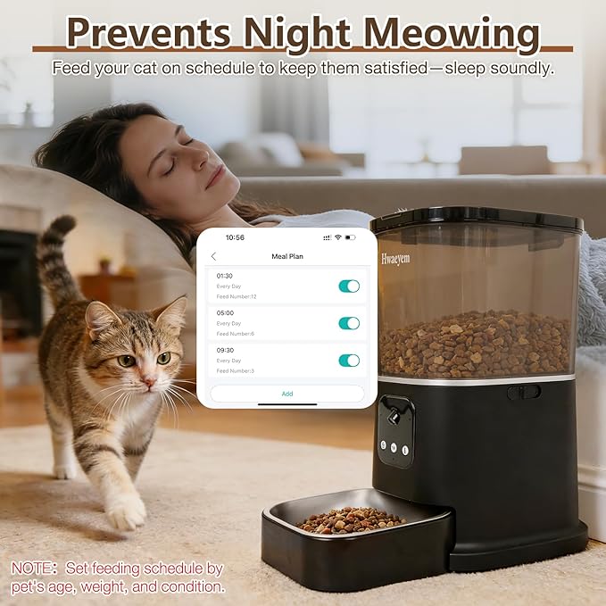 カメラ付き自動猫給餌器、5L/28カップ WiFi猫自動給餌器 双方向音声通信、アプリ制御、強力な詰まり防止システム ナイトビジョン付きスマート定時給餌器 小型ペット屋内用