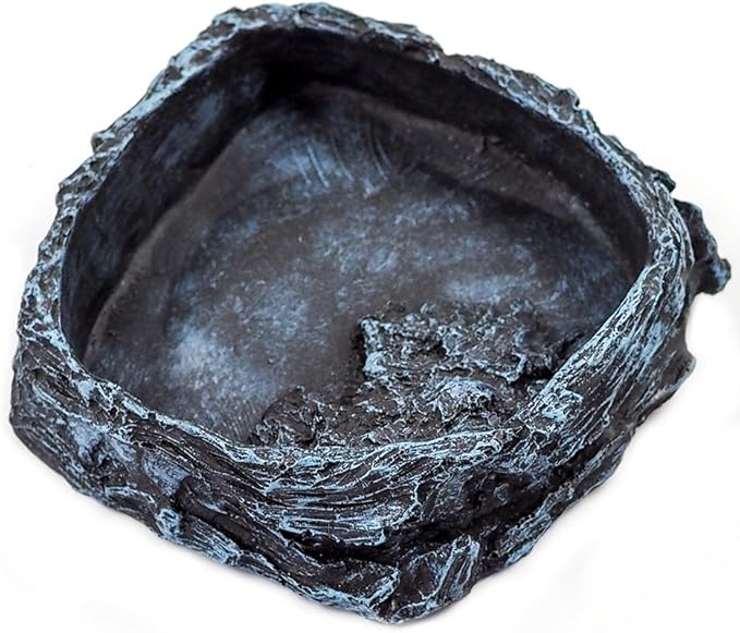 OMEM Reptile Natural Bowl Food and Water Dish Resin Made (2PCS- Black)