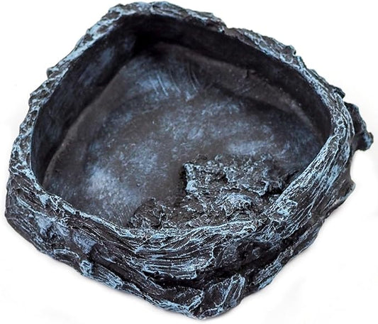 OMEM Reptile Natural Bowl Food and Water Dish Resin Made (Black)