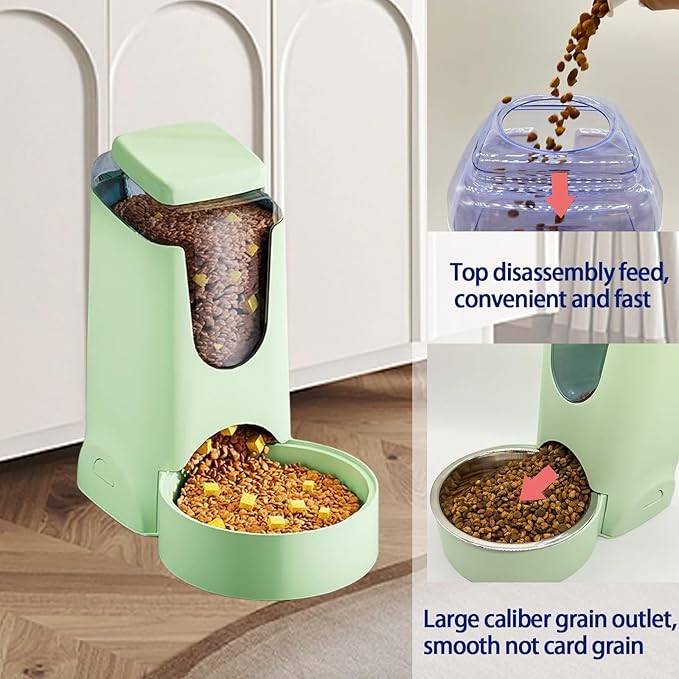 Distributeur automatique de nourriture et d'eau pour animaux de compagnie, capacité 2,8 L (nourriture) et 4 L (eau), avec bol en acier inoxydable pour chiens et chats de petite, moyenne et grande taille (vert clair)
