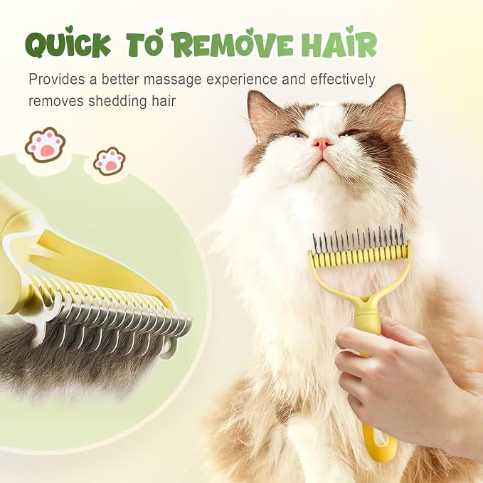 Double-Sided Pet Grooming Brush for Dogs and Cats, 2026 New Dog Deshedding Brush, Dematting Comb Removes Tangles Knots and Loose Fur, Ergonomic Pet Grooming Tool (Yellow*2)