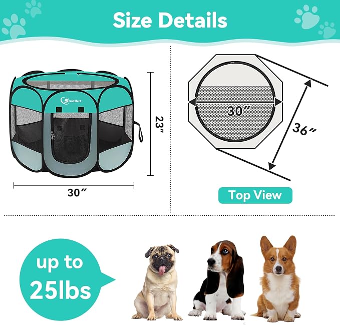 Siedihit Playpen for Middle Dog Cat, Dogs Tent Crate Cage Indoor | Outdoor, Portable Pop Up Dog Kennel with Carrying Bag for Rabbits(Green, Medium)