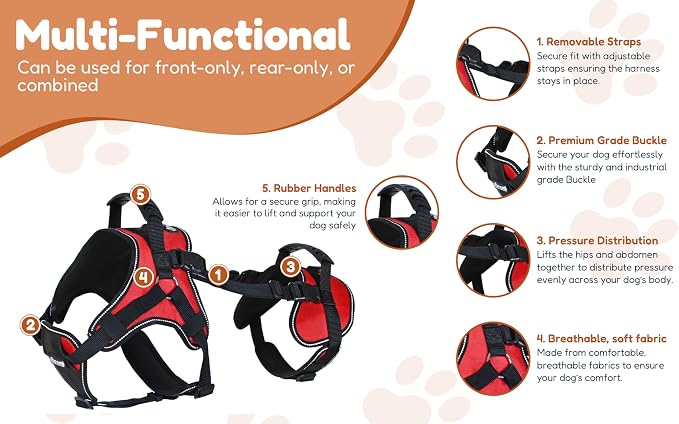 Doggie Stylz Multi-Functional Dog Harness Vest | Designed for Front-Only, Rear-Only or Full-Body Dog Lifting, Please Measure Your Before Ordering