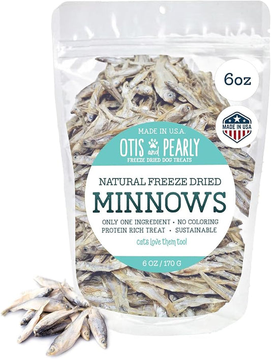 Otis & Pearly Freeze Dried Minnow Dog Treats - Single Ingredient, Made in USA - Healthy Protein Treat for Small, Medium, Large Breeds, Cats (6 oz)