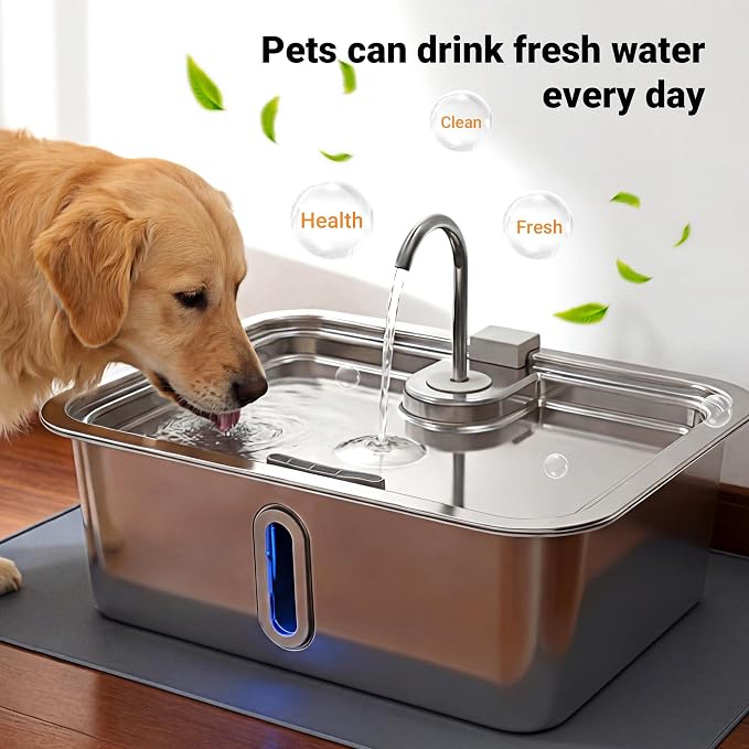 Dog Water Fountain Filter 6-Pack + 6 Sponges, 12L/15L/18L Dog Water Bowl Dispenser, Stainless Steel Pet Water Fountain Filters Set for Dogs Cats
