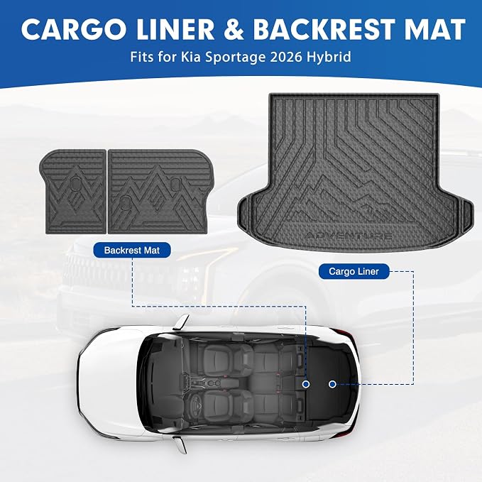 Mixsuper Cargo Liner for 2026 Kia Sportage Hybrid Only, 5-Seat All Weather Cargo Mat with Backrest Mats TPE Back Seat Cover Protector