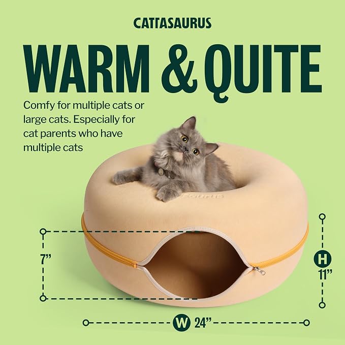 Peekaboo Cat Cave Donut for Multiple & Large Cats up to 30-45 lbs, 3-in-1 Self Warming Cat Bed, Tunnel & Scratcher for Indoor Cats, Washable & Detachable Dog Bed (Pastel Macaron, Large)