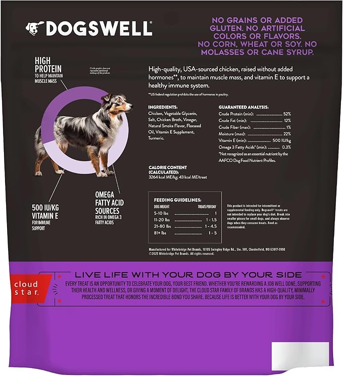Dogswell Immunity & Defense, Flaxseed Oil, Turmeric, Vitamin E & A, Healthy Aging, Chicken Jerky, 24 oz. Bag