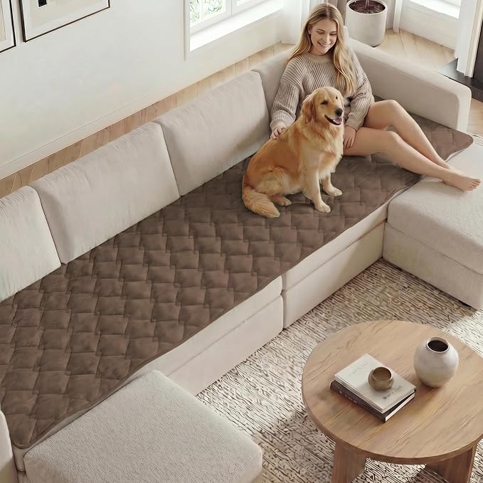 H.VERSAILTEX Chenille Couch Cover for Dogs Washable Soft Fuzzy Extra Large Sofa Slipcovers Sectional Sofa Cover Thick Pet Couch Cover Protector Non-Slip Dog Bed Cover(Coco Mocha, 28" x 134")
