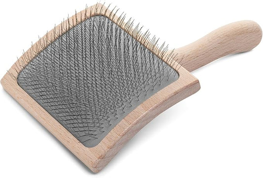 Chris Christensen Mark VII Curved Back Slicker Brush for Dogs, 12mm Pins, Groom Like a Pro, Handcrafted Lightweight Beechwood Ergonomic Handle, Stainless Steel Pins, A5VII, Large. Made in Germany.