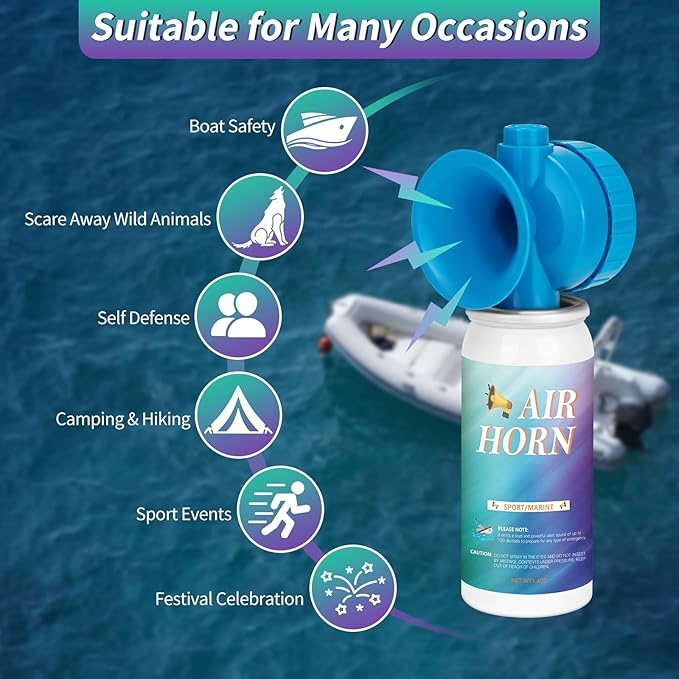 1.4oz Air Horn Can for Safety, Air Horn for Boat for Sporting Events Emergency Use Camping, Loud Marine Air Horns Can Mini Small Handheld, 2 pack