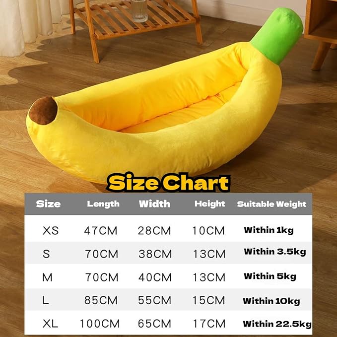 Banana Pet Bed for Small Dogs and Cats, Cozy Enclosed Calming Cave Bed with Removable Plush Cushion for Indoor Kittens Puppies Small Pets (Banana Bed + Mat + Bone Toy, X-Large)
