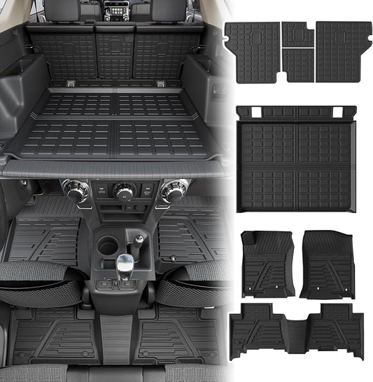 Rongtaod Floor Mats Compatible with 2013-2024 Toyota 4Runner 5 Seats Trunk Mat Cargo Mat Cargo Liner Back Seat Cover Protector 2023 4 Runner Accessories (Set of 8 Mats,Fit Without Sliding Tray)