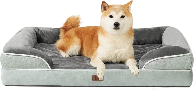 EHEYCIGA Orthopedic Dog Beds Large Sized Dog, Waterproof Washable Pet Bed | Non-Slip Bottom and Egg-Crate Memory Foam XL Dog Couch Bed with Washable Removable Cover, Greyish Green