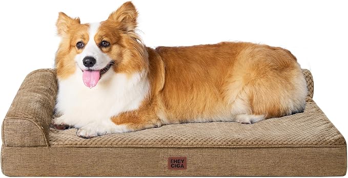 EHEYCIGA Large Dog Bed Memory Foam for Crate, Orthopedic Dog Bed Large Size Dogs with Washable Removable Cover, Waterproof Pet Sofa Couch with Nonskid Bottom, 35x22x6, Camel | Small Dog Sofa with Washable Removable Cover, Waterproof Pet Couch for Crate...