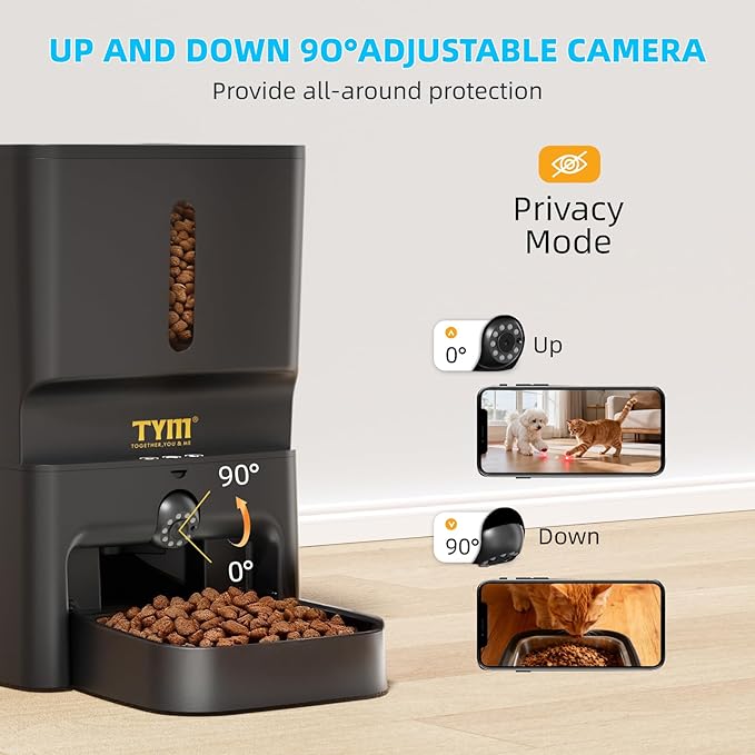 TYM 7L Automatic Cat Feeder with 2K Camera - 5G WiFi Cat Timed Food Dispenser with Smart APP Control, Programmable Timed Feeding, Night Vision, 2-Way Audio, Laser Interactive, Easy Setup