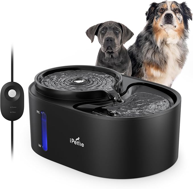 iPettie Waterfall Dog Water Fountain, Hygienic 5-Stage Filtered Water, 2 Heights to Drink from, Water Shortage Alert, Night Light with ON/Off Switch, Cat Water Fountain 203 OZ (1.6 GAL) 6 L