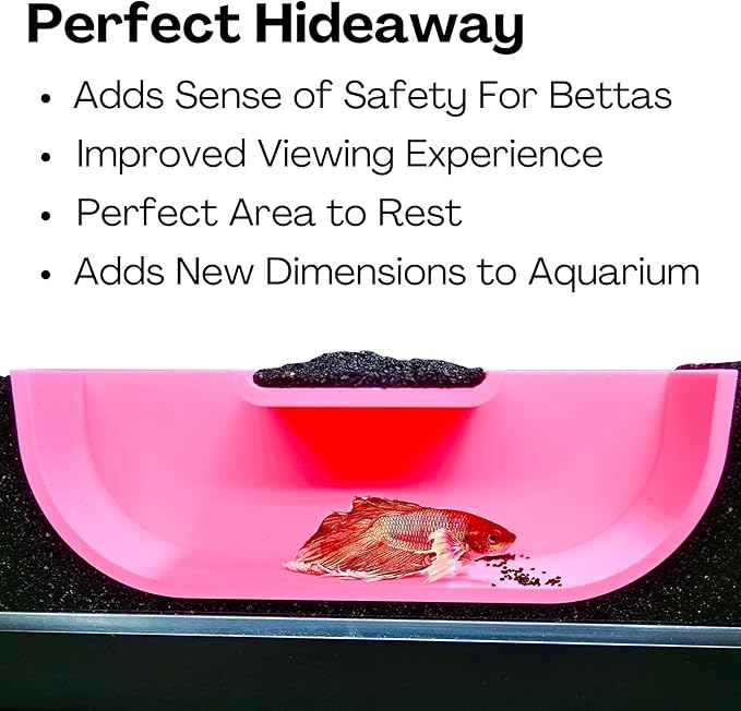 Betta Underground Tunnel Hideout Cave | Aquarium Hide for Small Fish and Shrimp | Viewing Betta Fish Rest Hammock Enrichment Toy | Betta Fish Tank Accessories Decorations Toys Decor (Pink)