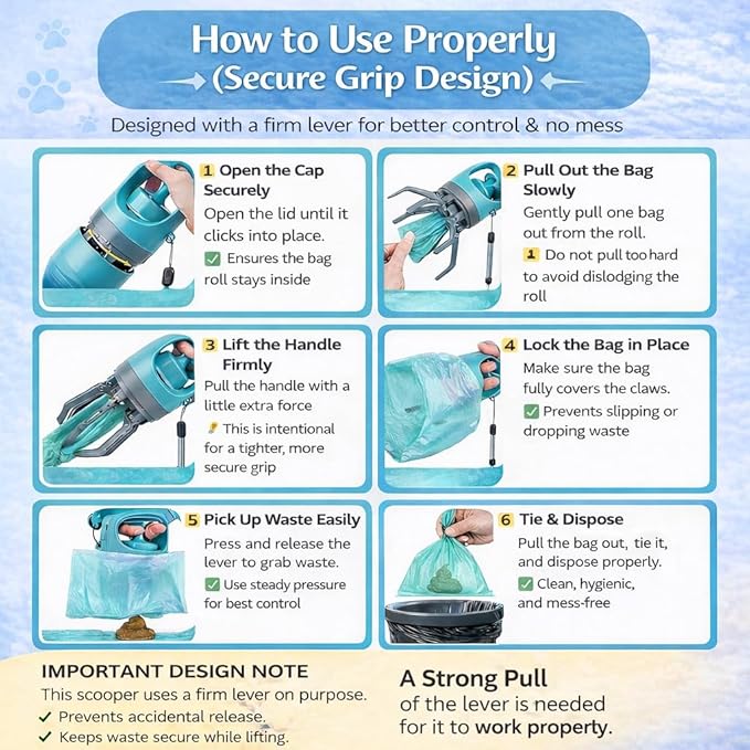 Dog Pooper Scooper for Large Small Dogs - Portable Eco-Friendly Lightweight Poop Scooper for Dogs, Mini Waste Picker for Lawn, Grass, Gravel, and Easy to Carry (7.4 x 2.8in) Blue