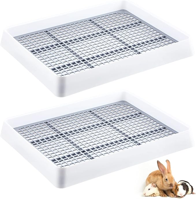 Bokon 2 Pcs Rabbit Large Litter Box for Cage Guinea Pig Litter Pan with Grid Rabbit Guinea Pig Toilet Ferret Corner Potty Trainner Ideal for Rats, Hamsters, Small Animals (15 x 12.2 x 2.6 Inch)