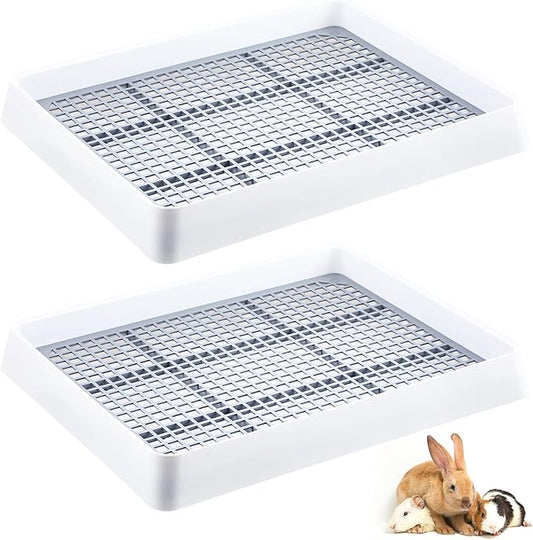 Bokon 2 Pcs Rabbit Large Litter Box for Cage Guinea Pig Litter Pan with Grid Rabbit Guinea Pig Toilet Ferret Corner Potty Trainner Ideal for Rats, Hamsters, Small Animals (15 x 12.2 x 2.6 Inch)