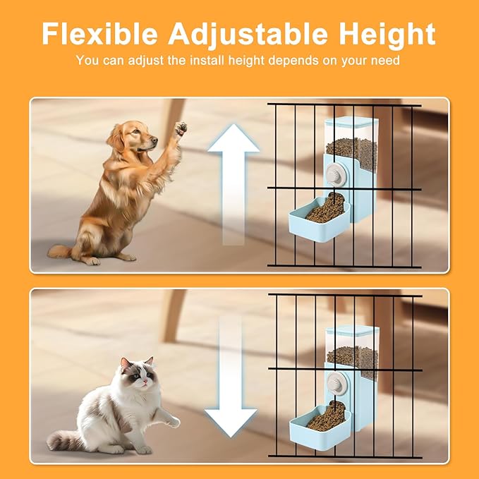 Auto Gravity Food Dispenser for Cage Hanging, 41OZ Capacity Hanging Automatic Pet Cage Feeder, Food Bowl for Cats Dogs Rabbit Ferret Chinchilla Bird Hedgehog Guinea Pig (Light Blue)