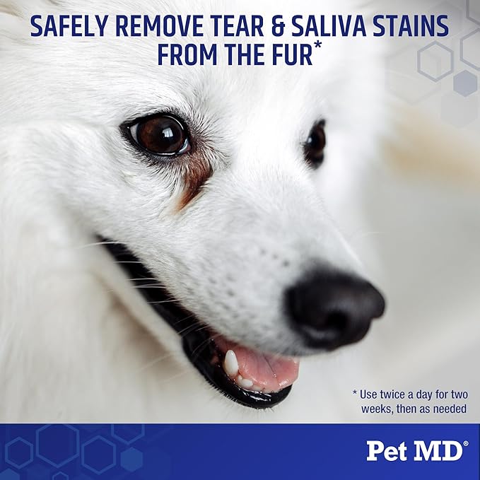 Pet MD Finger Wipes - Tear Stain Remover for Dogs & Cat Eye Wipes - Dog Eye Wipes for Discharge and Crust - Fragrance-Free & Hypoallergenic Face and Eye Cleaner - 50ct