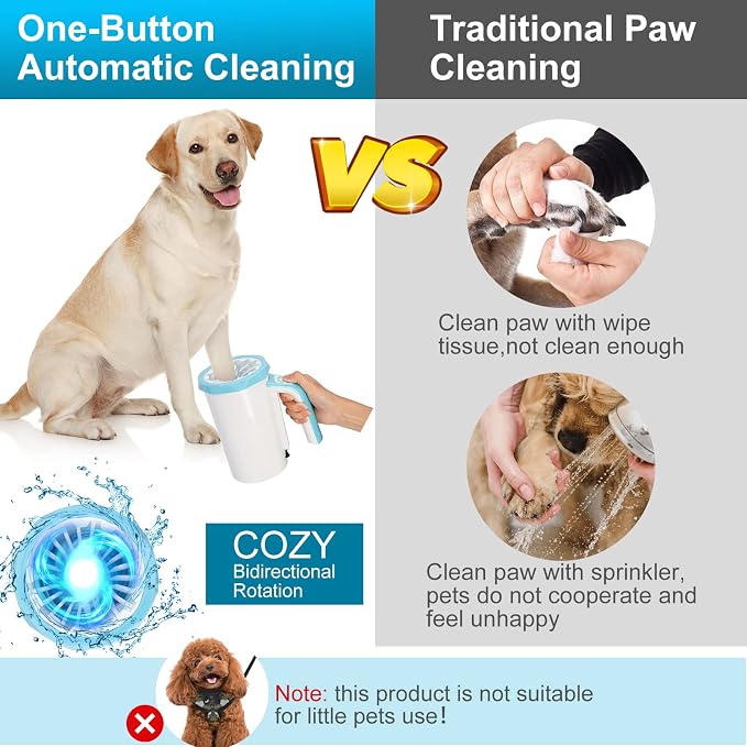 Rechargeable Automatic Dog Paw Cleaner, 2 in 1 Dog Paw Washer Cup | Portable Pet Paw Cleaner with Soft Silicone Brush, 7.4V High Power, Dog Foot Washer Suitable for Big Dog/Cat Grooming, Blue