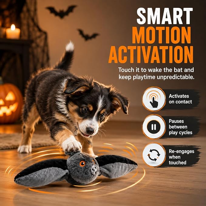 Flying Bat Dog Toy, Flapping Wings Interactive Pet Teaser (1PC) | USB Rechargeable | Chirping Sounds | Hanging & Ground Play | Realistic Flight Motion | Cat & Dog Exercise