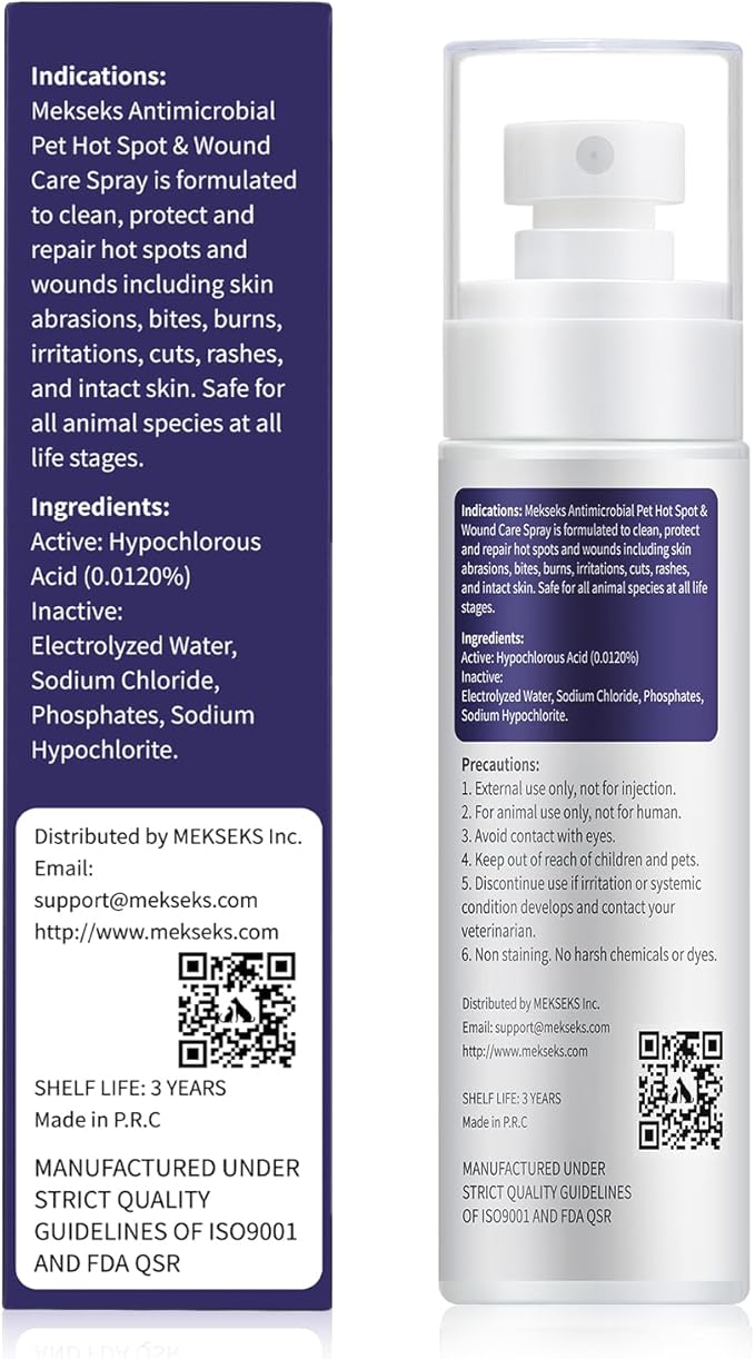 Hot Spot Wound Care Spray for Dogs, Cats, Relieves Itchy Skin, Cleans & Fast Healing Infections, Wounds & Post Surgery Incision - Safe & Gentle, Non-Irritating, Advanced HOCl Spray, 3.4 Ounces