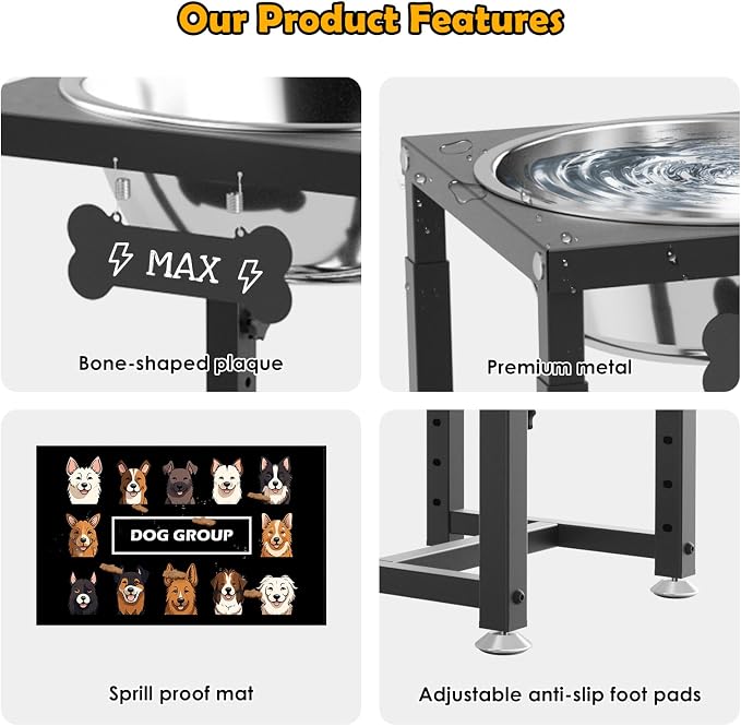 ADENGL 0.8 Gallon Elevated Dog Water Bowl for Medium Dog, 4-Height Adjustable (8–12.2'') Raised Stainless Steel Bowl with Spill-Proof Mat & Sturdy Metal Stand, Easy-Clean Feeder for Indoor/Outdoor Use