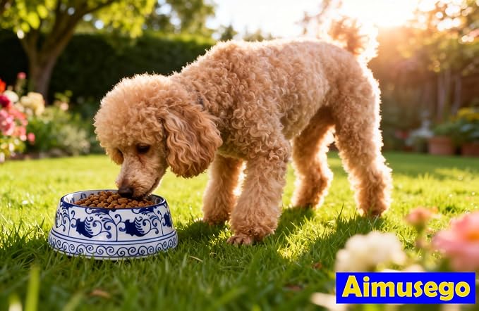 Aimusego Hand-Painted Ceramic Dog Bowl Blue/White Durable Dog Cat Food and Water Pet Dish 11OZ
