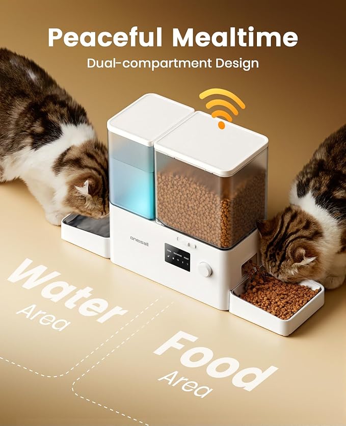 oneisall 5G WiFi Automatic Cat Feeder and Water Dispenser, 36Cups/8.5L | App Control, 2-in-1 Auto Cat Feeder, Gravity Water Dispenser, Large Capacity, Smart Cat Feeder for Dry Food, for Cats, Pets