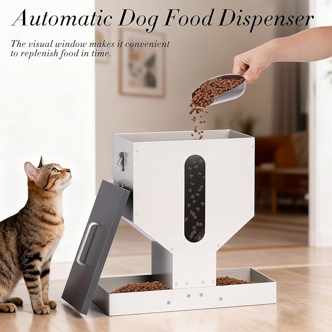 Automatic Cat Feeder 2 Cats Gravity Dual Cat Feeder Auto Dry Food Dispenser with Strong Anti-Jam Galvanized Steel Pet Food Station Indoor & Outdoor