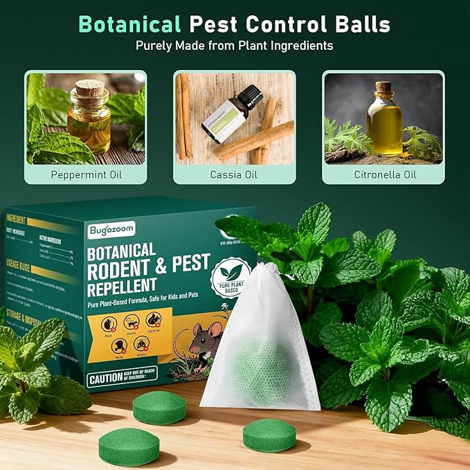 Natural Peppermint Oil Moth Balls for Rodents Deterrent‌ Balls - 28 Pack‌, Family & Pet-Safe, Long-Lasting Rodent Control for Home/Garden