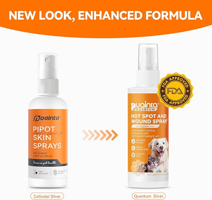 PUAINTA Hot Spot Spray for Dogs, Upgraded Quantum Silver Skin Spray for Dogs, Itch Relief and Hot Spot Treatment for Dogs, Supports Skin Infections and Irritations for All Animals, 2oz