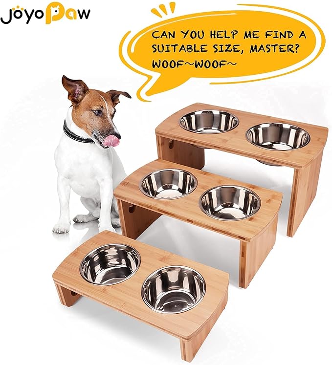 Elevated Dog Bowls, Bamboo Raised Dog Bowl for Small Dogs & Cats, with 2 Stainless Steel Bowls (4'' Tall-20oz Bowl)
