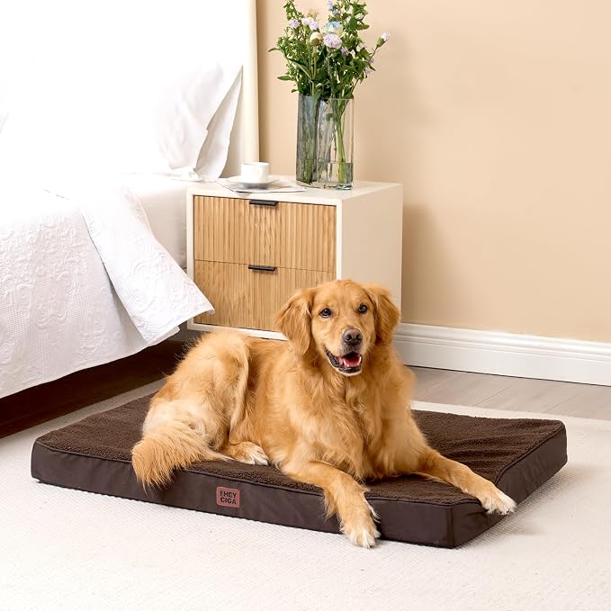 EHEYCIGA Orthopedic Dog Bed Large with Removable Washable Cover, 36IN Brown | Egg Crate Foam Support, Durable Oxford fabric, Non-Slip Bottom, Machine Washable, Soft Waterproof Plush Pet Bed Mat For Crate