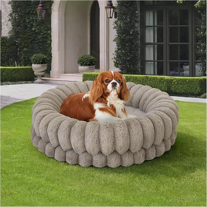 BALANCE Luxury Donut Dog Bed, 24 Inches Round Dog Beds for Small Dogs Washable, Orthopedic Calming Pet Bed for Puppy and Cats with Anti-Slip Bottom (Oatmeal)
