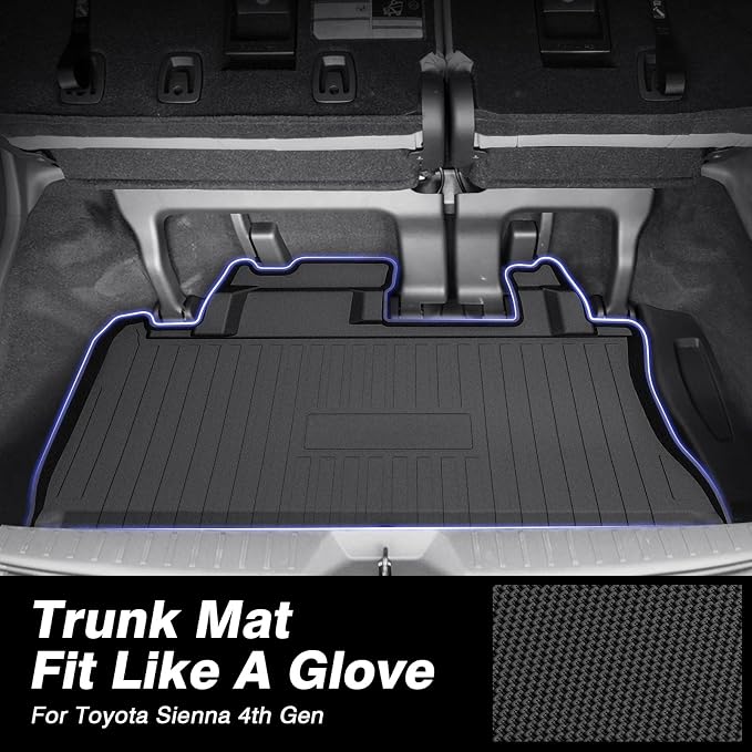 KUST Trunk Cargo Mat for 2021-2025 2026 Toyota Sienna with Spare Tire, All Weather Rear Cargo Liner Custom Fit Sienna Accessories TPE Rubber High Edge (Only for Sienna with Spare Tire)