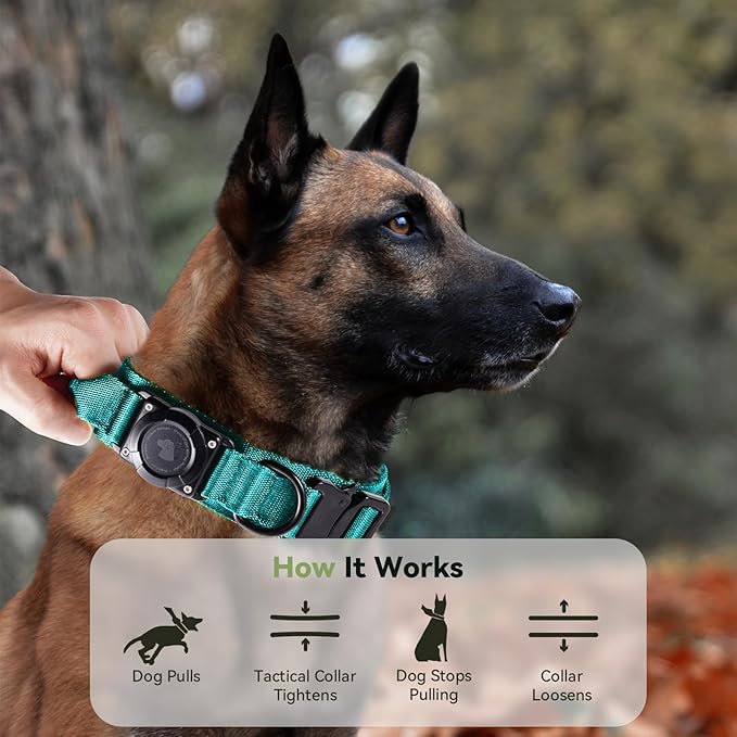 2026 Upgrade Waterproof AirTag Dog Collar, Military Tactical Dog Collar with AirTag Holder, Comfortable Control Handle and Metal Buckle, GPS Dog Collar Holder for Medium to Large Dogs (Blue, M)
