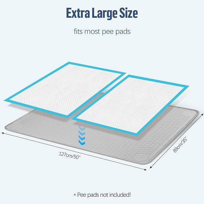 Pee Pad Holder for Dogs 50''x35'' Silicone Puppy Pee Pad Tray, Light Grey | Extra Large Dog Potty Tray Leak-Proof, High Edge, No Spill Training Pads for Floor Protection, No Pee Pads