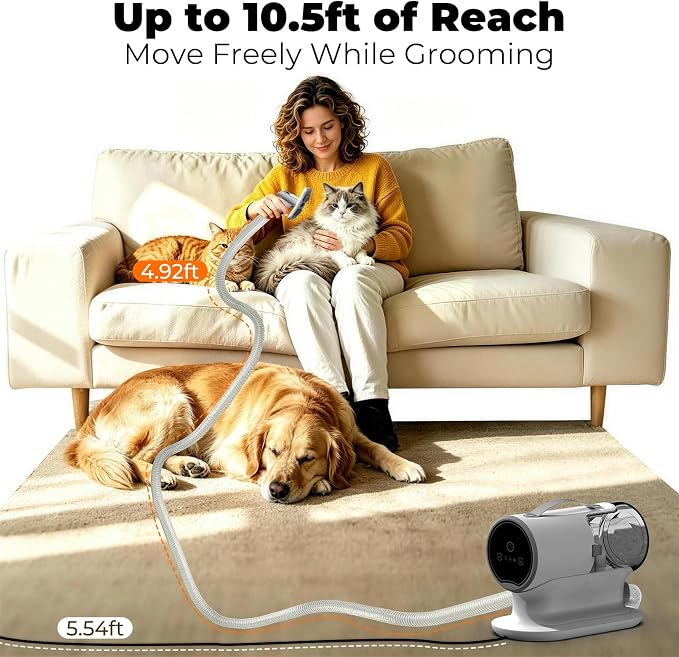 Dog Grooming Vacuum Kit, Pet Hair Vacuum for Shedding & Trimming | 12000Pa 8-in-1 Grooming Kit with Clipper, Deshedding Brush, Paw Trimmer and Nail Grinder, 2L Dust Cup, Low Noise, PG100 PLUS