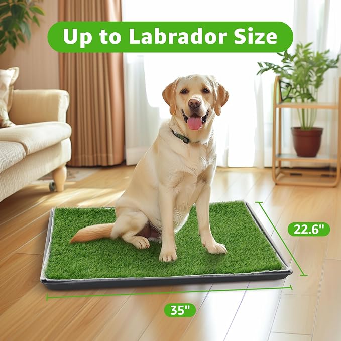 Dog Grass Pad with Tray for Dogs Puppy Potty Training to Pee & Poop Indoor | Dog Litter Boxes with Faster Drainage Artificial Grass & Quick-Absorbency Washable Pee Pads, Easy to Clean & Dry
