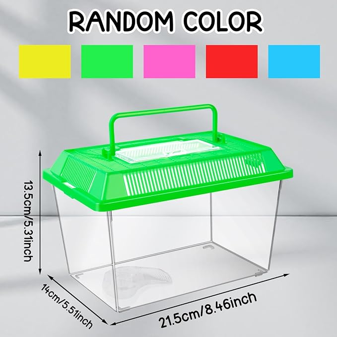 12Pcs Plastic Reptile Terrariums Carrier Cage, Tarantula Enclosure Snake Breeding Box Hatching Container Transparent Fish Tank Turtle Aquarium with Random Color Lid for Lizards, L(8.7" x 5.5" x 5.9")