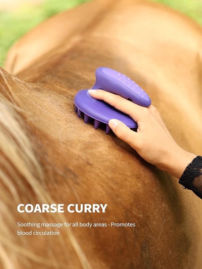Harrison Howard Horse Grooming Kit 9 Piece with Tote Bag, Non-Slip Horse Brush Set for Shedding, Bathing, Hoof Care, Mane & Tail Grooming, Equine Grooming Supplies Purple