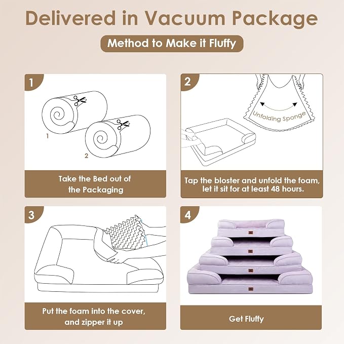 EHEYCIGA Orthopedic Dog Bed for Small Dogs, Waterproof Memory Foam Small Pet Beds with Sides, Non-Slip Bottom and Egg-Crate Foam Medium Dog Couch Bed with Washable Removable Cover, Lilac