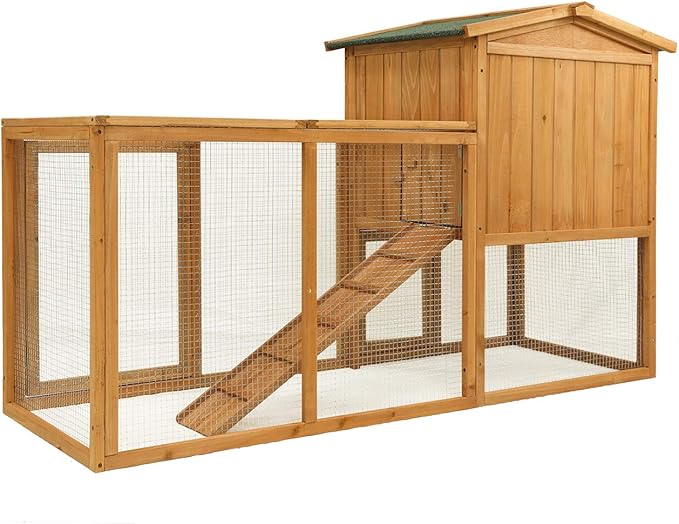 Ogrmar Chicken Coop Large Wooden Outdoor Bunny Rabbit Hutch Hen Cage with Ventilation Door, Removable Tray & Ramp Garden Backyard Pet House Chicken Nesting Box
